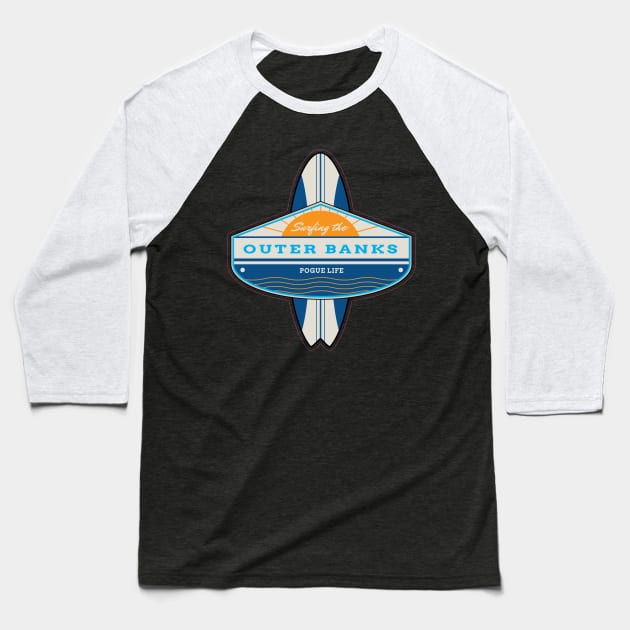 Outer Banks Surfboard Baseball T-Shirt by Golden Eagle Design Studio